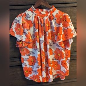 THML blouse, size medium, coral, soft pink and soft lilac colored